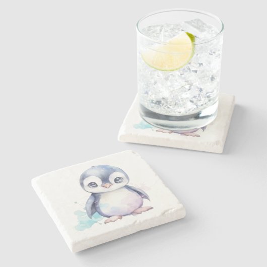 Baby Penguin Stone Untersetzer (Seitenansicht)