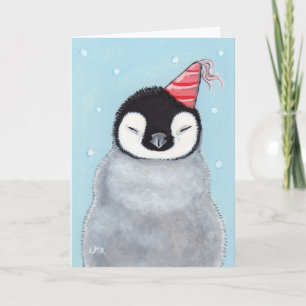 Baby Penguin Tragen einer Party Hat Art Card Feiertagskarte