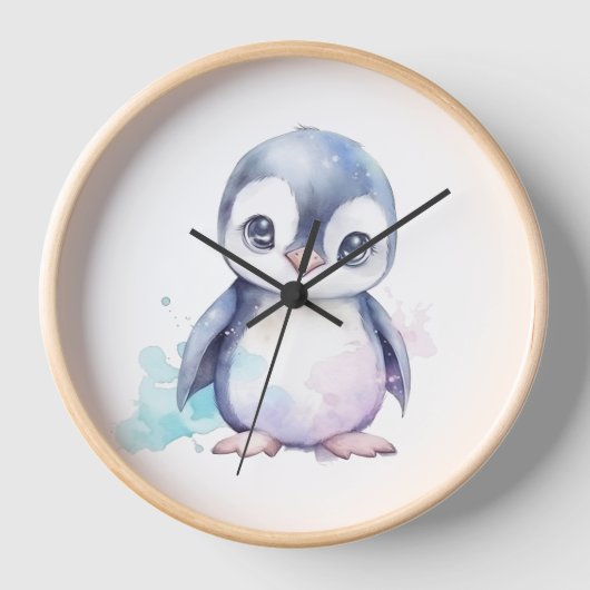 Baby Penguin Wall Clock Uhr (Vorderseite)