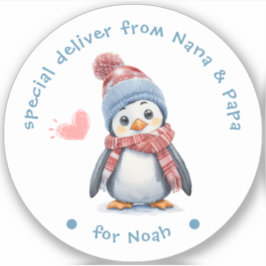 Baby Penguin White Christmas Label für Kinder Gesc