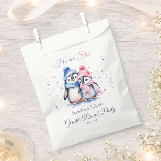 Baby Penguin Winter Gender-Offenlegung Er oder sie Geschenktütchen (Ausgeschnitten)