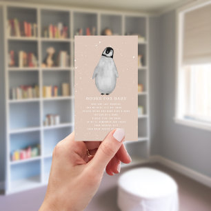 Baby Penguin Winter Pink Babydusche Buchungsanfrag Begleitkarte
