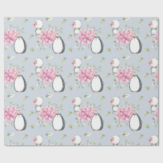 Baby Penguins Rosa und blaues Geschenk Geschenkpapier (Flach)