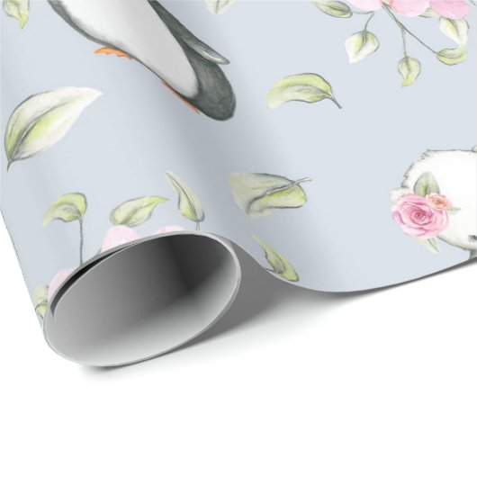 Baby Penguins Rosa und blaues Geschenk Geschenkpapier (Rolleneckpunkt)