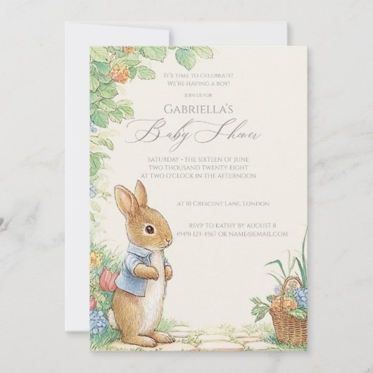 Baby Peter Rabbit Garden Baby Dusche Einladung (Vorderseite)