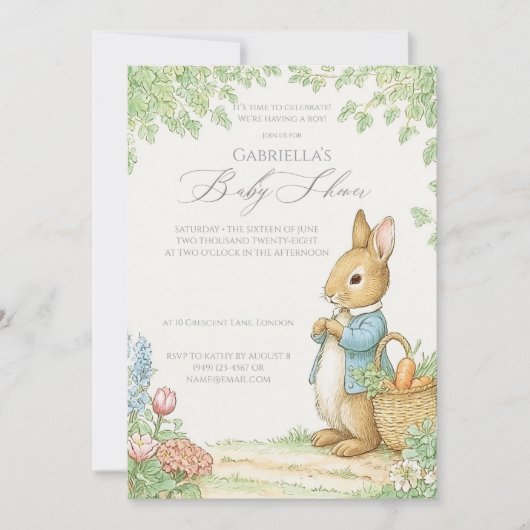 Baby Peter Rabbit Garden Baby Dusche Einladung (Vorderseite)