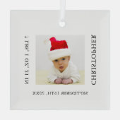 Baby Photo Birth Stats Christmas Ornament Aus Glas (Rückseite)