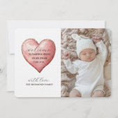 Baby Photo Modern Heart Birth Announcement Card Ankündigung (Vorderseite)
