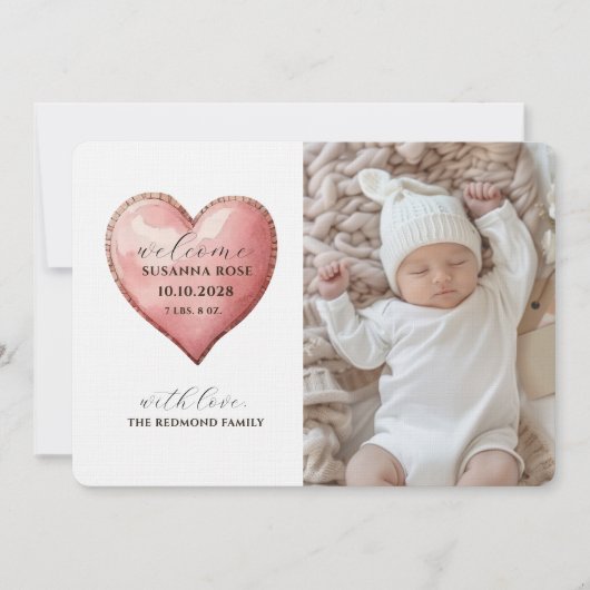 Baby Photo Modern Heart Birth Announcement Card Ankündigung (Vorderseite)