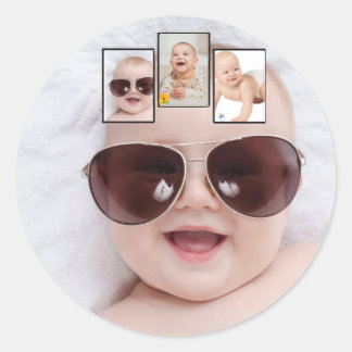 Baby Photo Picture Montage Magnet Runder Aufkleber