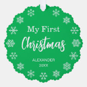 Baby Photo Snowflakes Green My First Christmas Ornament Karte (Vorderseite)
