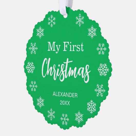 Baby Photo Snowflakes Green My First Christmas Ornament Karte (Links)