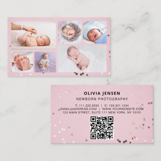 Baby Photographer Custom Newborn Photo Chic Modern Visitenkarte (Vorne/Hinten)
