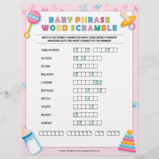 Baby Phrase Scramble [Baby Basics Pink] Briefbogen (Vorderseite)