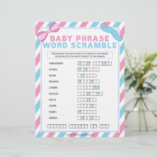 Baby Phrase Scramble [Genderüberraschung] Briefbogen (Stehend Vorderseite)