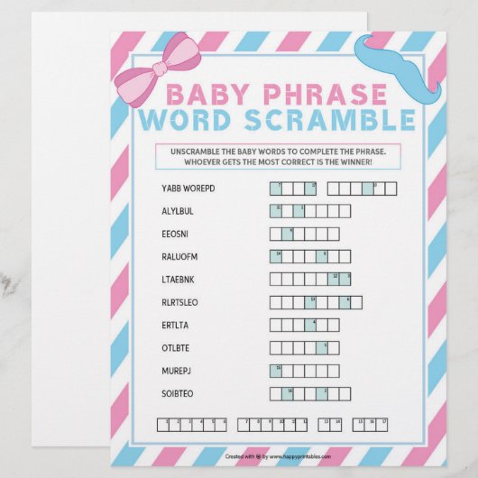 Baby Phrase Scramble [Genderüberraschung] Briefbogen (Vorne/Hinten)