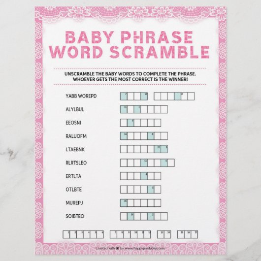 Baby Phrase Scramble [Luxury Lace [Pink] Briefbogen (Vorderseite)