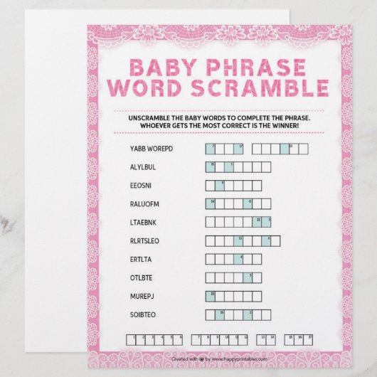 Baby Phrase Scramble [Luxury Lace [Pink] Briefbogen (Vorne/Hinten)