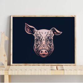 Baby Pig Animal Portrait | Niedlich rosa Farbe dru Poster
