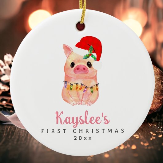 Baby Pig First Christmas Custom Keramik Ornament