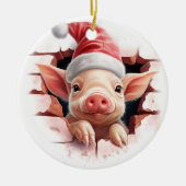 Baby Pig in Weihnachtsmannmütze - 3D Keramik Ornament (Vorne)