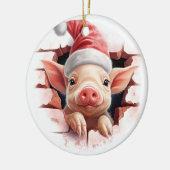 Baby Pig in Weihnachtsmannmütze - 3D Keramik Ornament (Links)