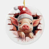 Baby Pig in Weihnachtsmannmütze - 3D Keramik Ornament (Hinten)