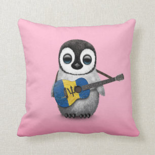 Baby-Pinguin, der Barbados-Flaggen-Gitarren-Rosa Kissen