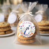 Baby Pinguin in Blume Es ist ein Mädchen | Babydus Runder Aufkleber