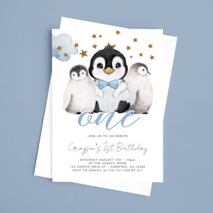 Baby Pinguin Kinder Erste 1. Geburtstagseinladung Einladung