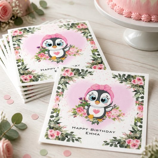 Baby Pinguin | Personalisierter Geburtstag Serviette