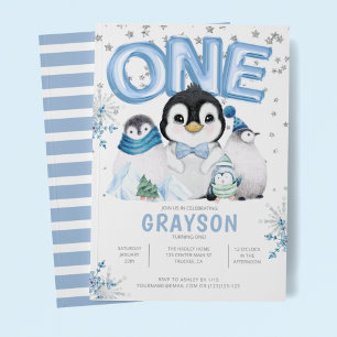 Baby Pinguine 1. Geburtstag Winter Einladung