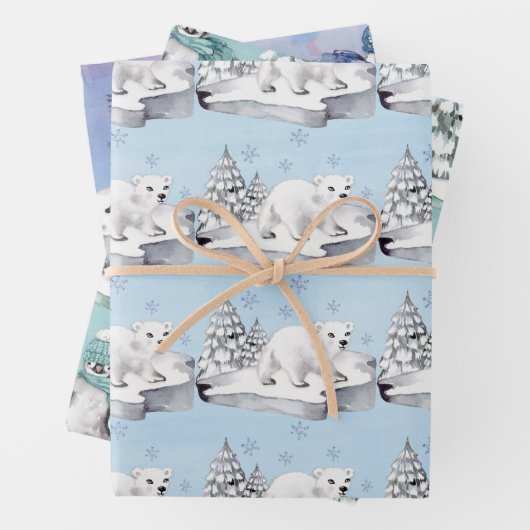 Baby-Pinguine und Polar-Bären auf Eisströmen Geschenkpapier Set (Beispiel)