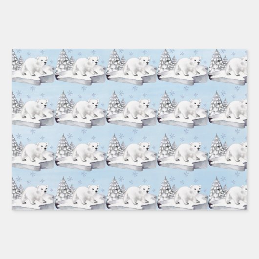 Baby-Pinguine und Polar-Bären auf Eisströmen Geschenkpapier Set (Vorderseite)