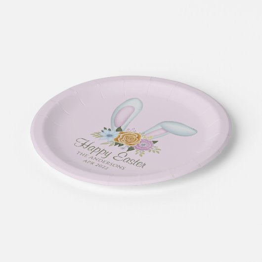 Baby Pink Aquarellfarbe Blumengeblümte Ostern Pappteller (Schrägansicht)