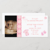 Baby Pink Argyle - It's A Girl -Our Precious Ankündigung (Vorne/Hinten)