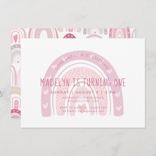 Baby Pink Boho Rainbow Einladung (Vorne/Hinten)