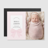 Baby Pink Bow Baby Girl Foto Geburtsankündigung Magnetkarte (Vorne/Hinten)