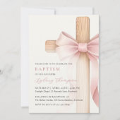 Baby Pink Bow Cross Girl Baptism Einladung (Vorderseite)