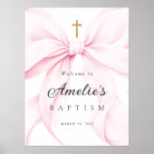 Baby Pink Bow Girl Baptism Welcome Poster (Vorne)