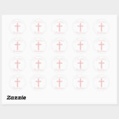 Baby Pink Cross mit Individuelle Name Taufe Runder Aufkleber (Blatt)
