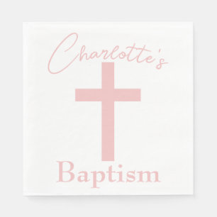 Baby Pink Cross mit Individuelle Name Taufe Serviette