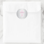 Baby Pink Cross Taufe/Christening Girl Vielen Dank Runder Aufkleber (Tasche)