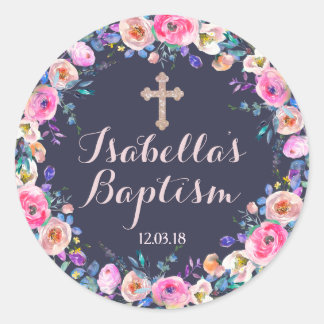 Baby Pink Cross Taufe/Christening Girl Vielen Dank Runder Aufkleber