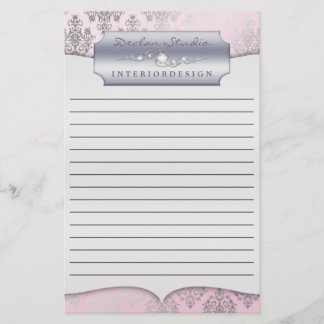Baby Pink Dashing Damask Lined Business Stationary Briefpapier