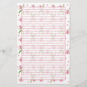 Baby Pink Dianthus Watercolor Blume Liniert Briefpapier