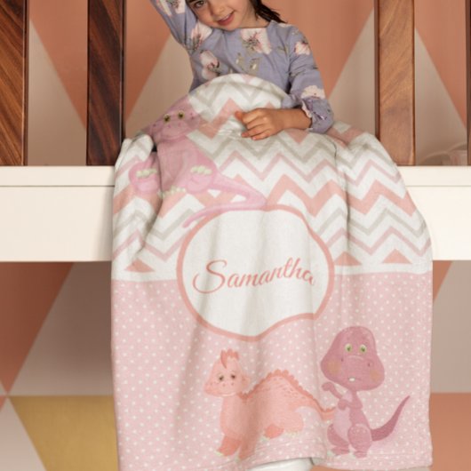 Baby Pink Dinosaurier Zickzack Personalisiert Fleecedecke