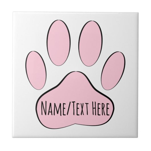 Baby Pink Dog Pawprint Individuelle Name Fliese (Vorderseite)
