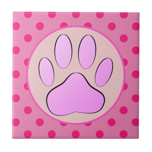 Baby Pink Dog Pawprint Polka Dots Round Frame Fliese (Vorderseite)