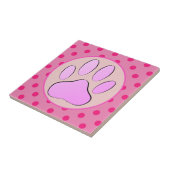 Baby Pink Dog Pawprint Polka Dots Round Frame Fliese (Seite)